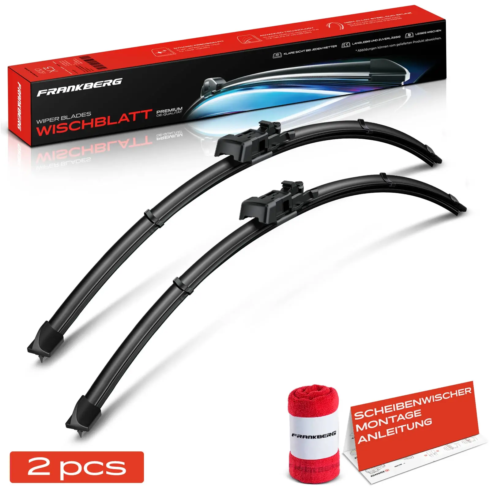 Frankberg 2x Schijfwisserwisserblad voor links rechts voor Opel Astra J Peugeot 508 Seat Chevrolet Volt