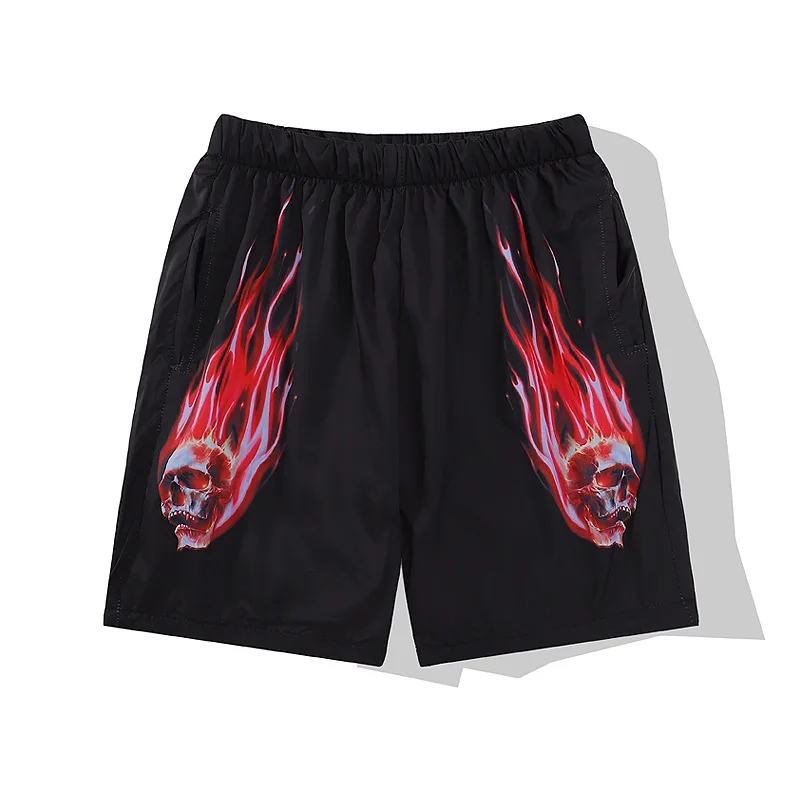 

New 2022 Novelty high Comfortable Fire Skull Head Monster Skateboard Street Cotton Casual Shorts Kanye Hip-hop Parkour #R70