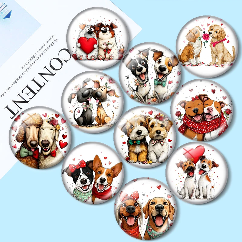 Quirky Valentine Dogs  12/18/20/25mm glass cabochon  bracelet pendant rings for jewelry demo earrings back Making findings