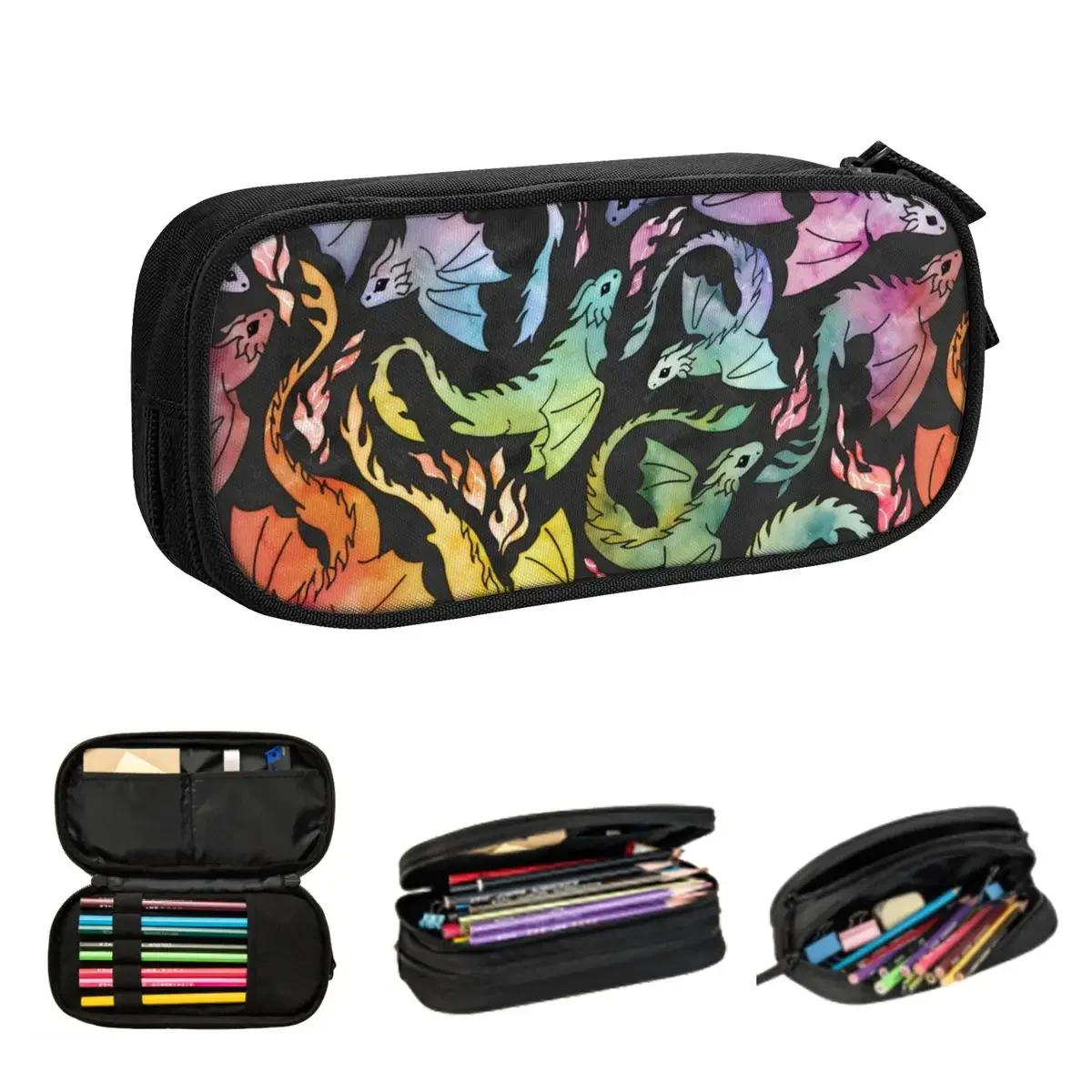 

Dragon Fire Dark Rainbow Pencil Cases for Students School Pen Box Pencil Bag Large Capacity Pencil Pouch Pen Holder