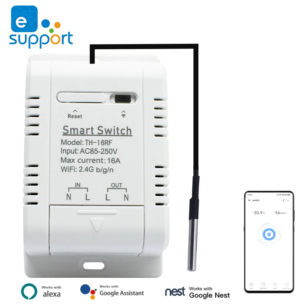 Temperature Smart Switch 85-250V 220V 16A 3500W Monitoring Temperature Wifi Relay Module Work with EWeLink APP Alexa Google Home