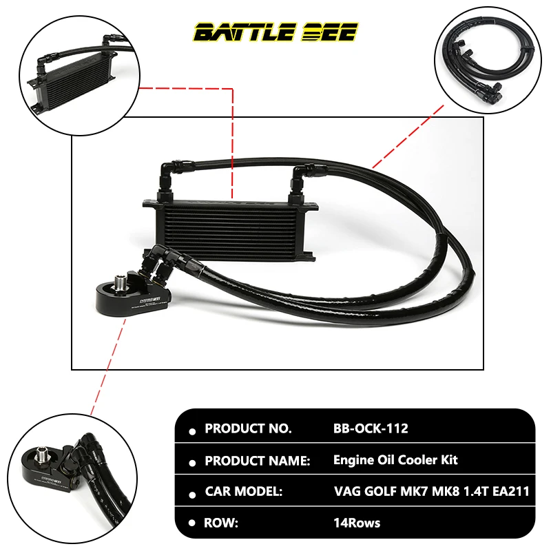 BATTLEBEE Auto-manual Oil Cooler Radiator Kit Aluminum Cooling Systems With Rubber Tube For VAG GOLF MK7 MK8 1.4T BB-OCK-112