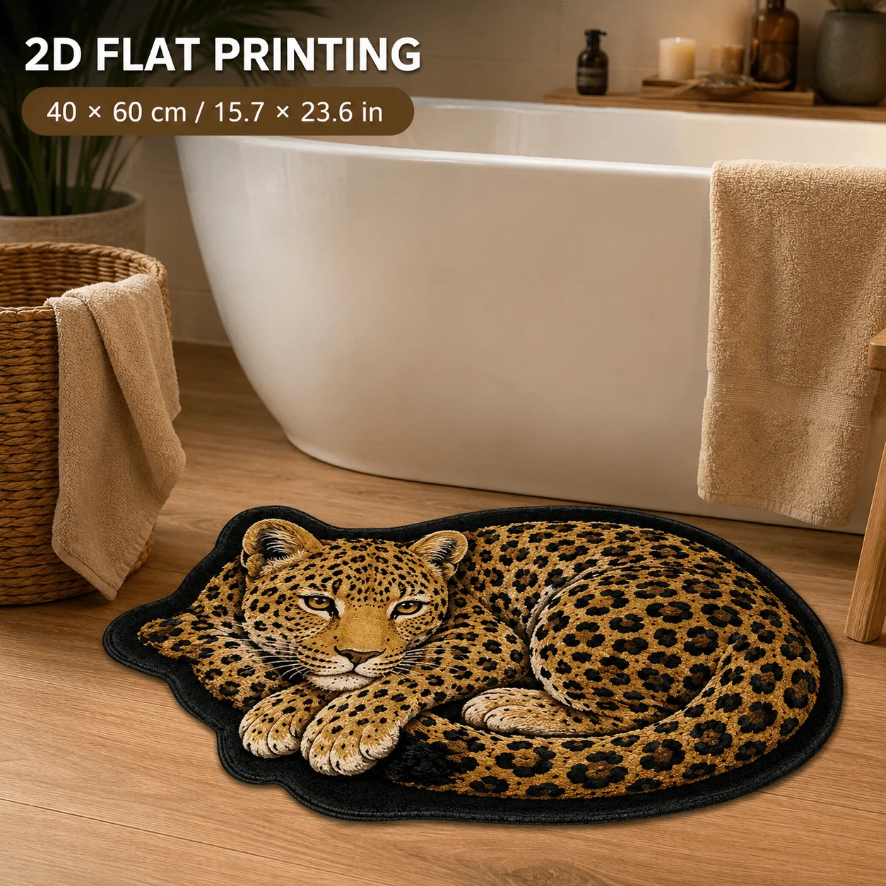 VIKAMA 2D Visual Leopard-Shaped Floor Mat, Soft And Non-Slip Bathroom Floor Mat, Entrance Hall Carpet, Home Decoration