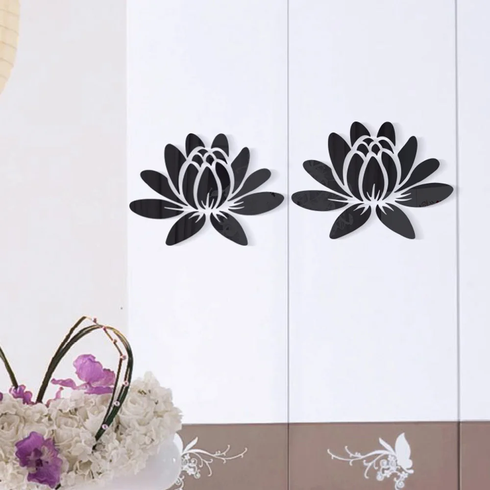 3D Acrylic Mirror Sticker DIY Lotus Flower Petals Wall Sticker Removable Acrylic Art Mural Decal For Living Room Bedroom