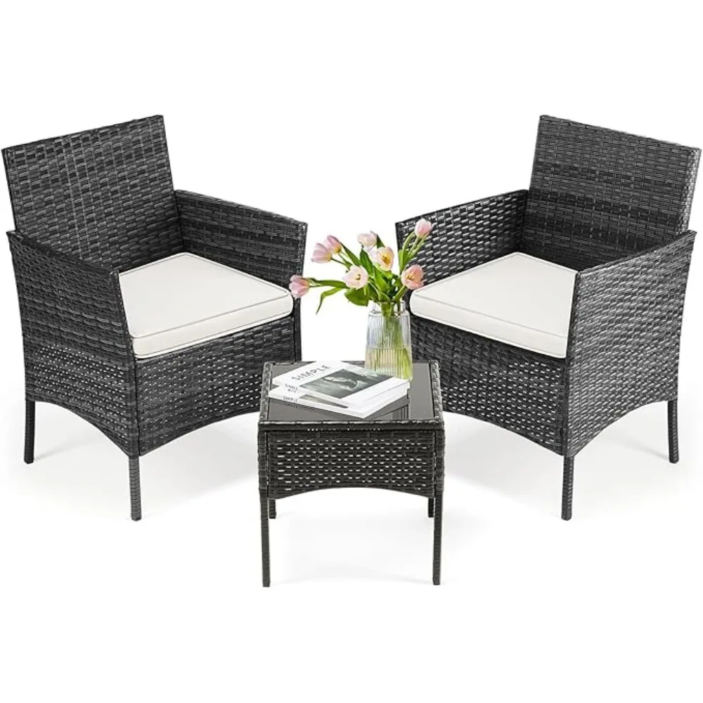 

3 Pieces Outdoor Patio Furniture Set with Coffee Table & Sofa for Garden, Terrace, Porch, Balconies, Lawns, Garden Furniture Set