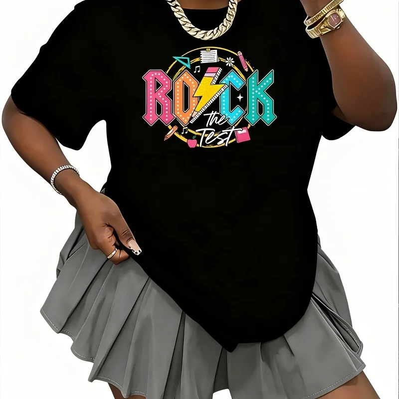 Rock the Test Women's T-Shirt 100% Cotton Fun Print Short Sleeve Top Casual Round Neck Tee S-5Xl