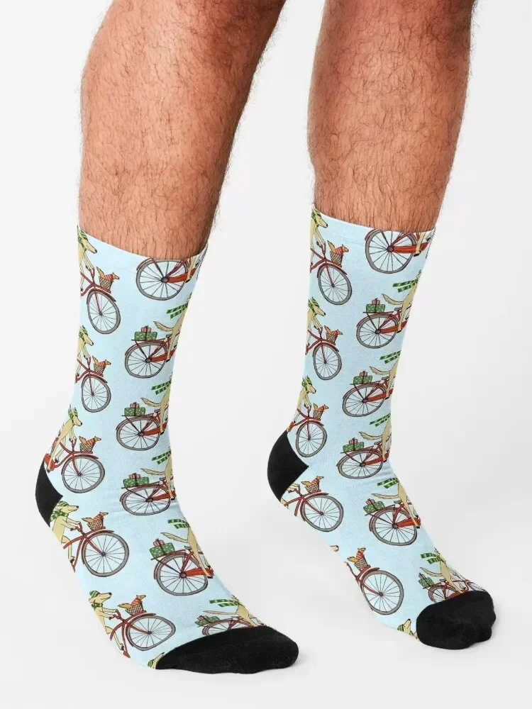 Dog Riding Bicycle with Squirrel Winter Holiday Socks Antiskid soccer designer luxe with print Socks Men's Women's