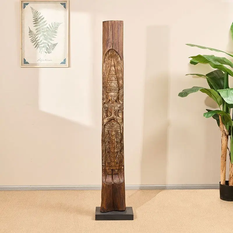 Character wood carving South East Asia style handmade art floor ornament