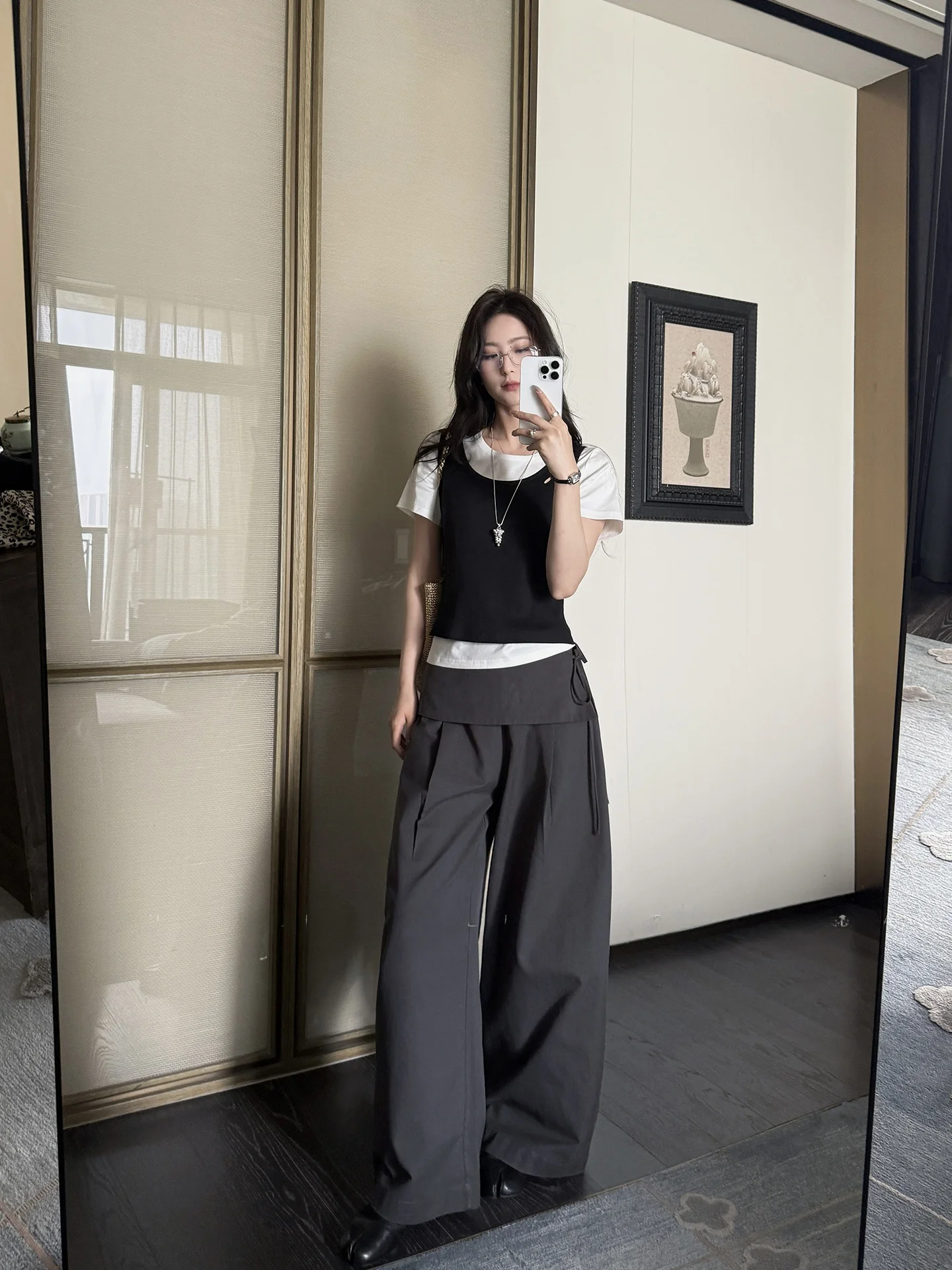 

Серые широкие брюки женские летние повседневные на шнурке свободные прямые длинные брюки с высокой талией из эластичной ткани