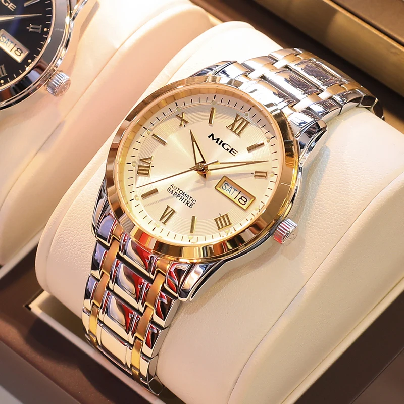 

MIGE Original MIYOTA Automatical Mechanical Watch for Men Waterproof Luminous Sapphire Business StainlessSteel men's Wristwatch