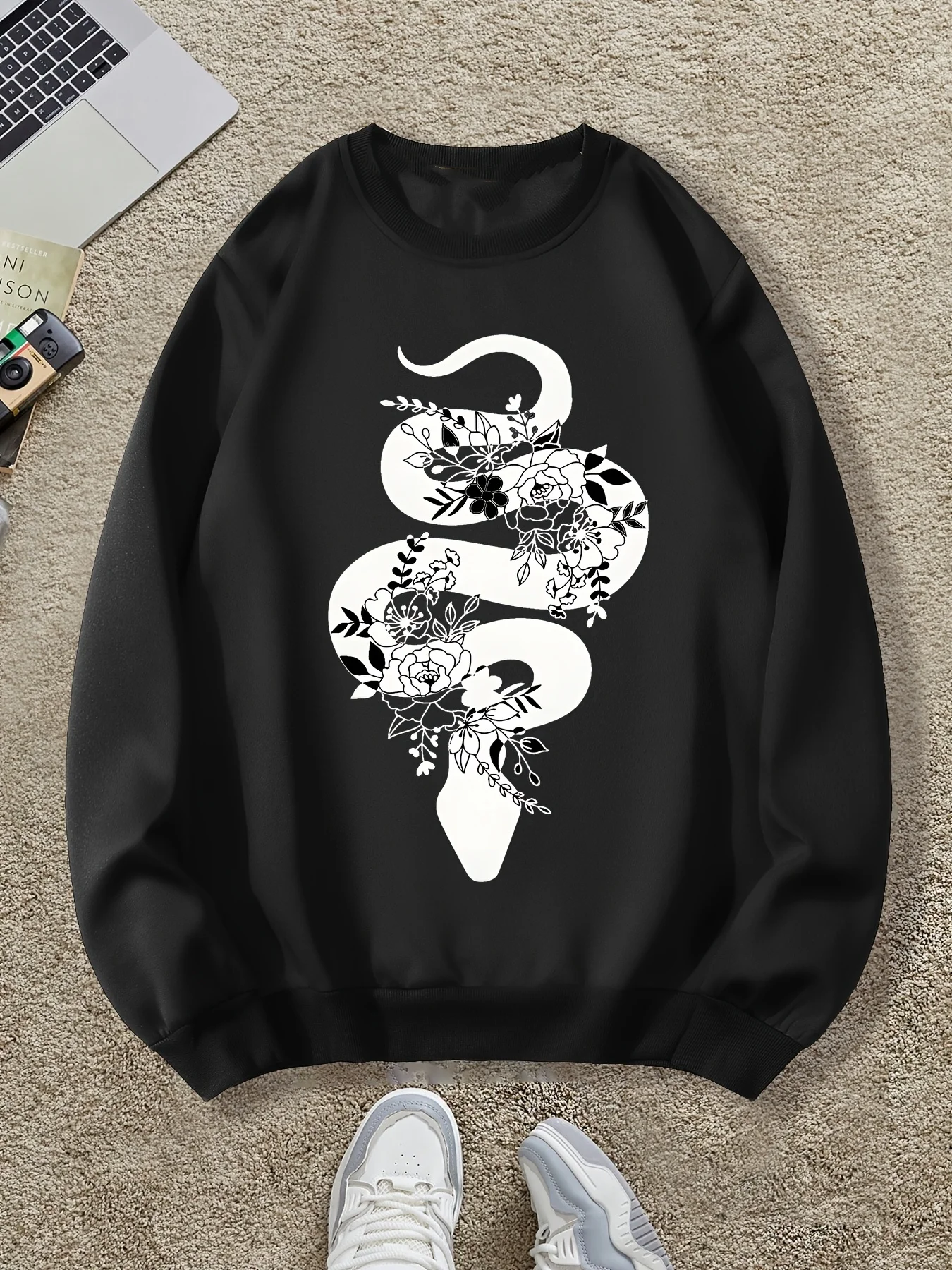 

Осенне-зимняя мужская и женская спортивная одежда с длинными рукавами и принтом цветочного змеиного узора, повседневная свободная уличная уличная толстовка