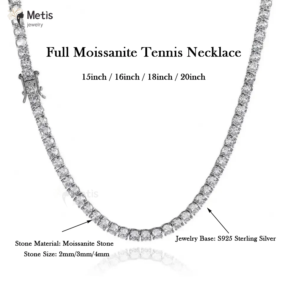 3mm 925 Sterling Silver Double Lock Moissanite Tennis Necklace Bracelet D VVS1 Diamond with Certificates Neck Chain Fine Jewelry