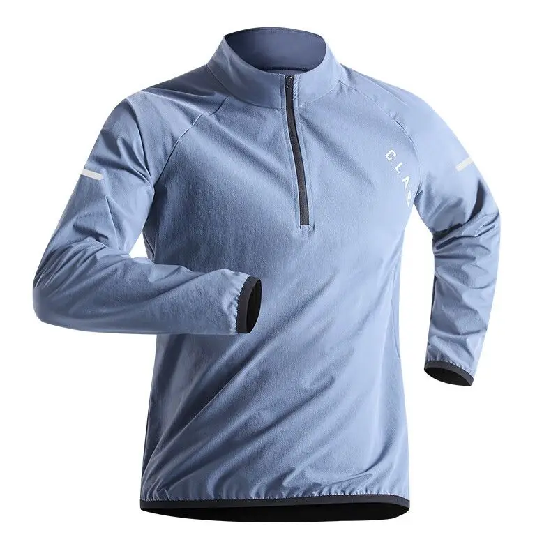 Quick Drying Clothes Men Autumn Sports T-shirt Stand Neck Loose Long Sleeved Outdoor Running Tracksuit Breathable Half Zip Top