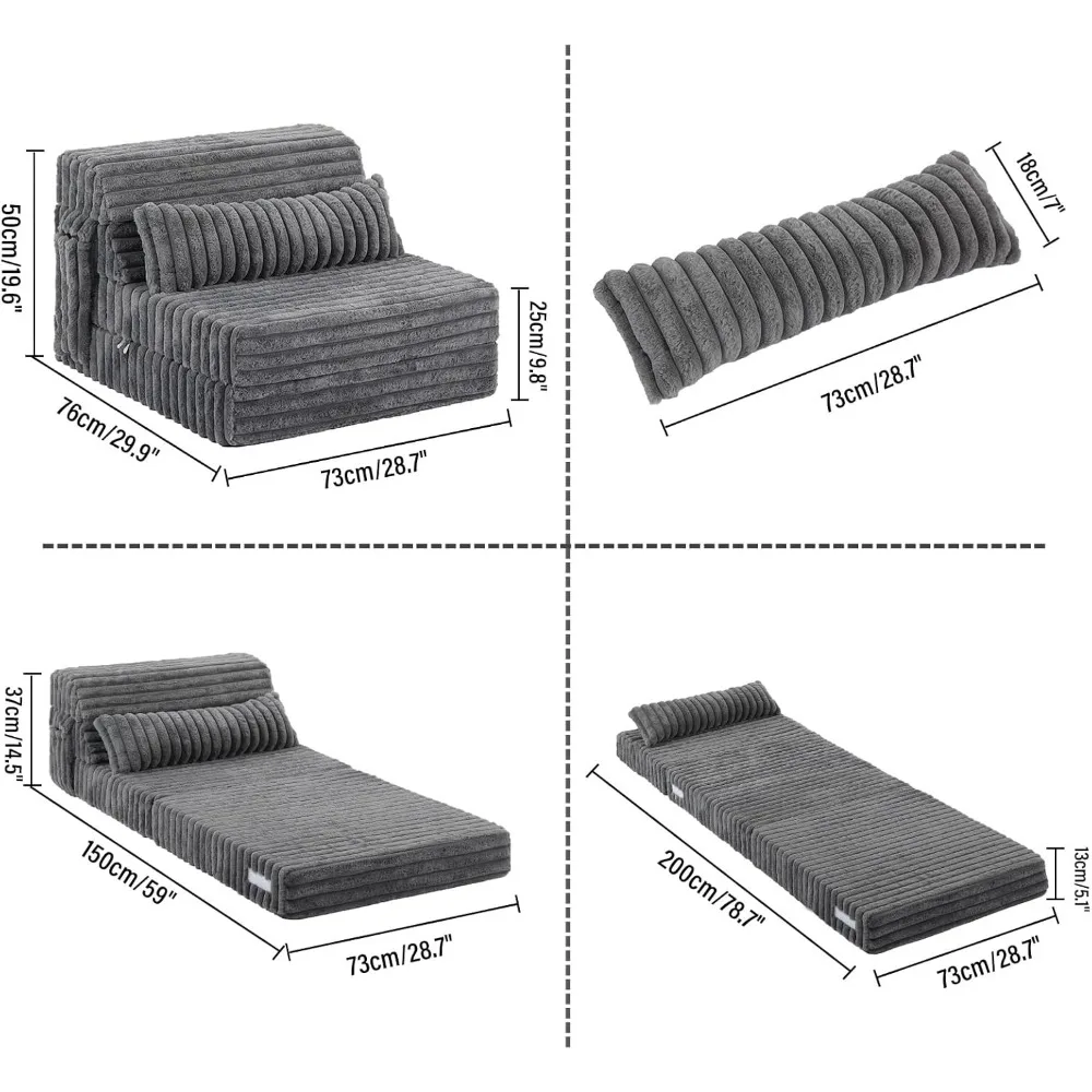 سرير أريكة سروال قصير 4 أضعاف - كرسي نوم قابل للتحويل مع وسادة مستطيلة، مرتبة أرضية للإعلان #2