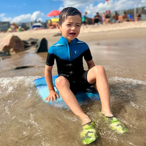 Imagen 2 del producto Traje de neopreno para niños de 3MM, manga corta de neopreno con cremallera frontal, traje de surf térmico cálido para niñas, traje de baño para esnórquel