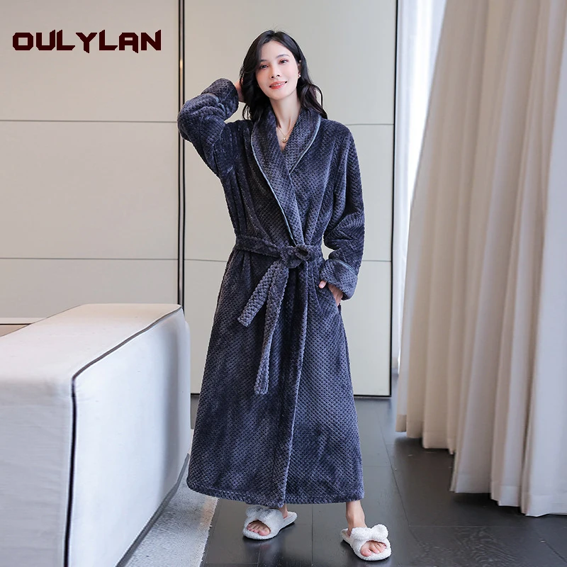 2024 Light luxury bathrobe women's flannel pajamas new long sleeved hotel beauty salon oversized nightgown thickened autumn