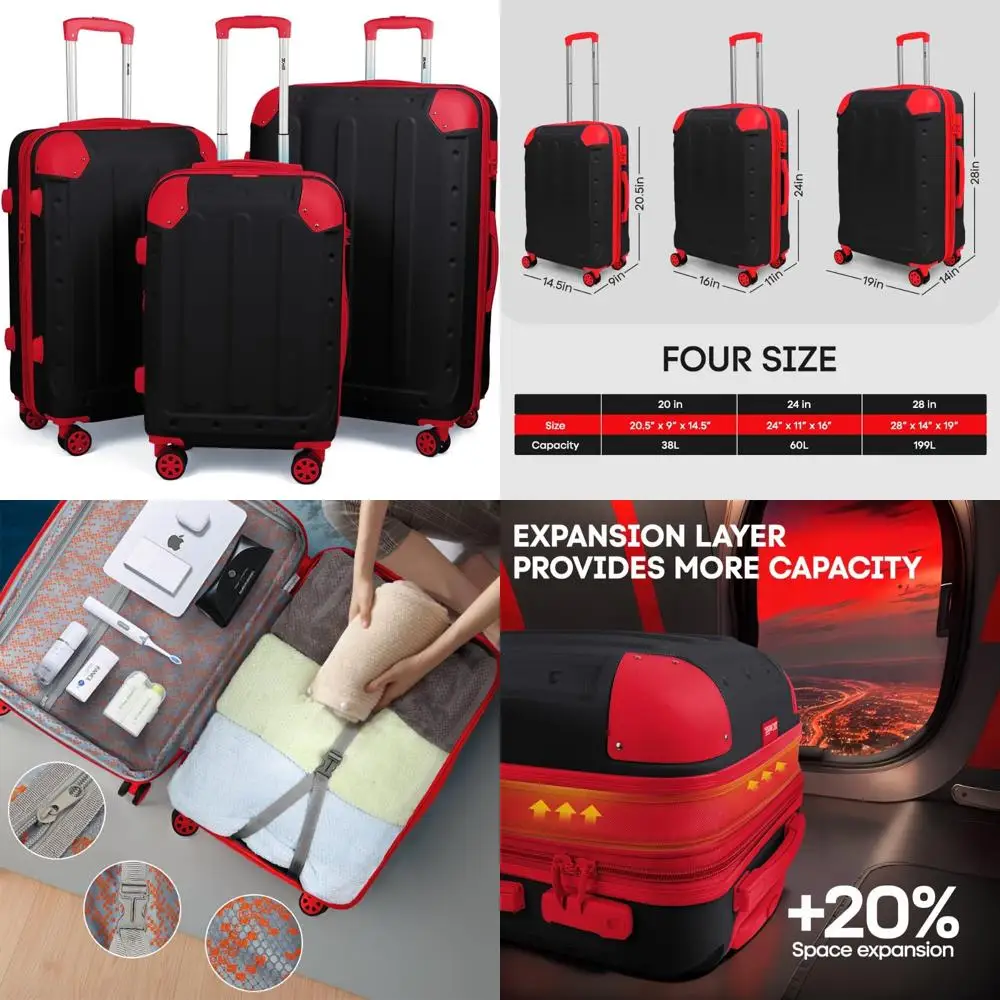 

"Комплект дорожного багажа из 3 предметов — блесны 20/24/28 дюймов с замком tsa для мужчин и женщин черного и красного цвета"