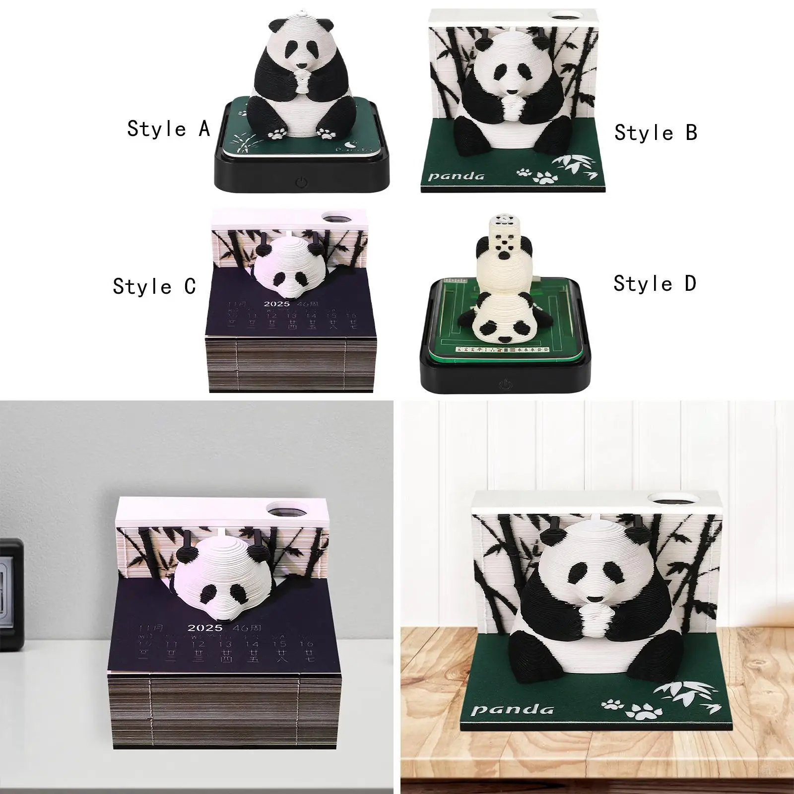 2025 أجندة مكتبية /رزنامة مكتبية الفن التقويم النحت هدية مع أضواء ساعة التقويم الباندا لزجة آخر لسطح المكتب الديكور مكتب المنزل