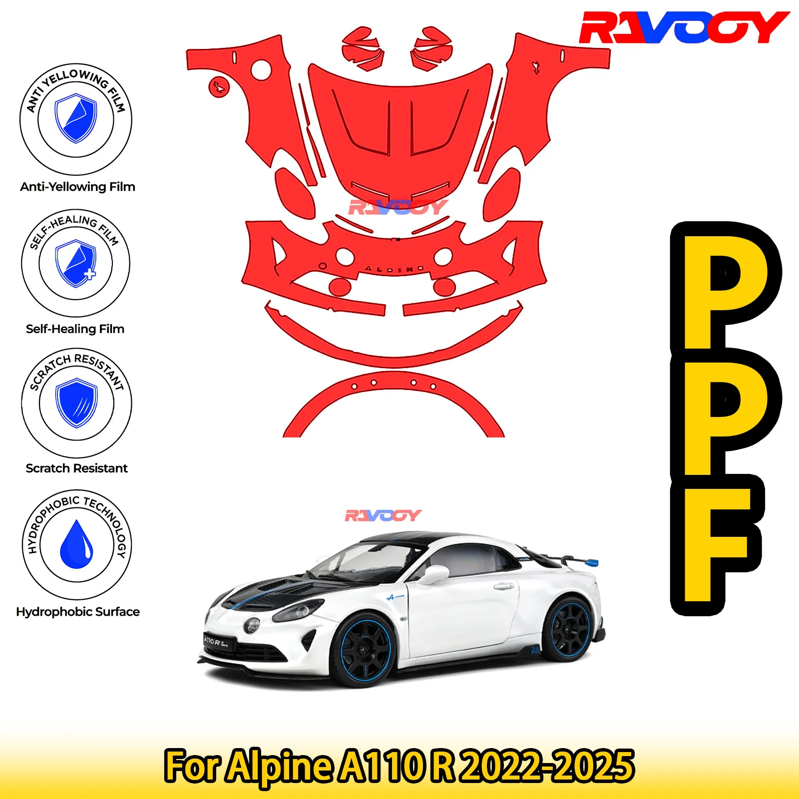 For Alpine A110 R 2022-2026 Glossy Matte Black Precut Front PPF Kit Paint Protection Film 8.5mil Clear Bra Self-Healing TPU