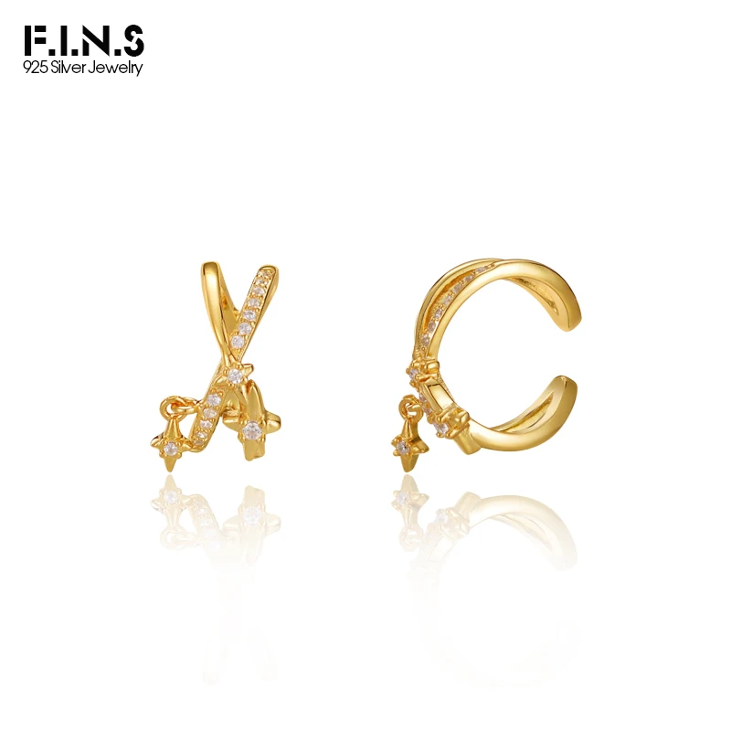 F.I.N.S 1Piece Korean S925 Sterling Silver Hollow Winding Geometric Clip Earring For No Ear Hole Zircon Star Catilage Fine Jewel