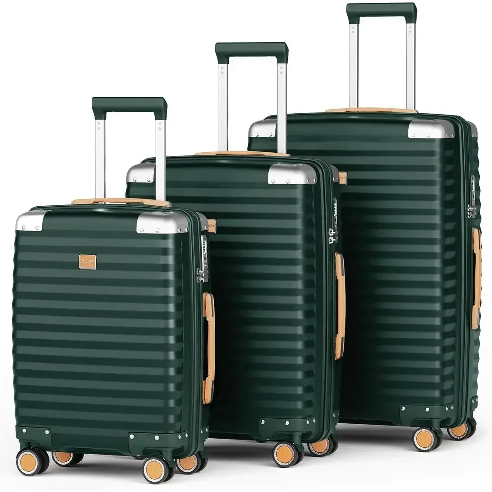3-Piece Hard Shell Luggage Set with Spinner Wheels, Lightweight Travel Suitcases with TSA Lock, Ideal for Men & Women (Green, 20