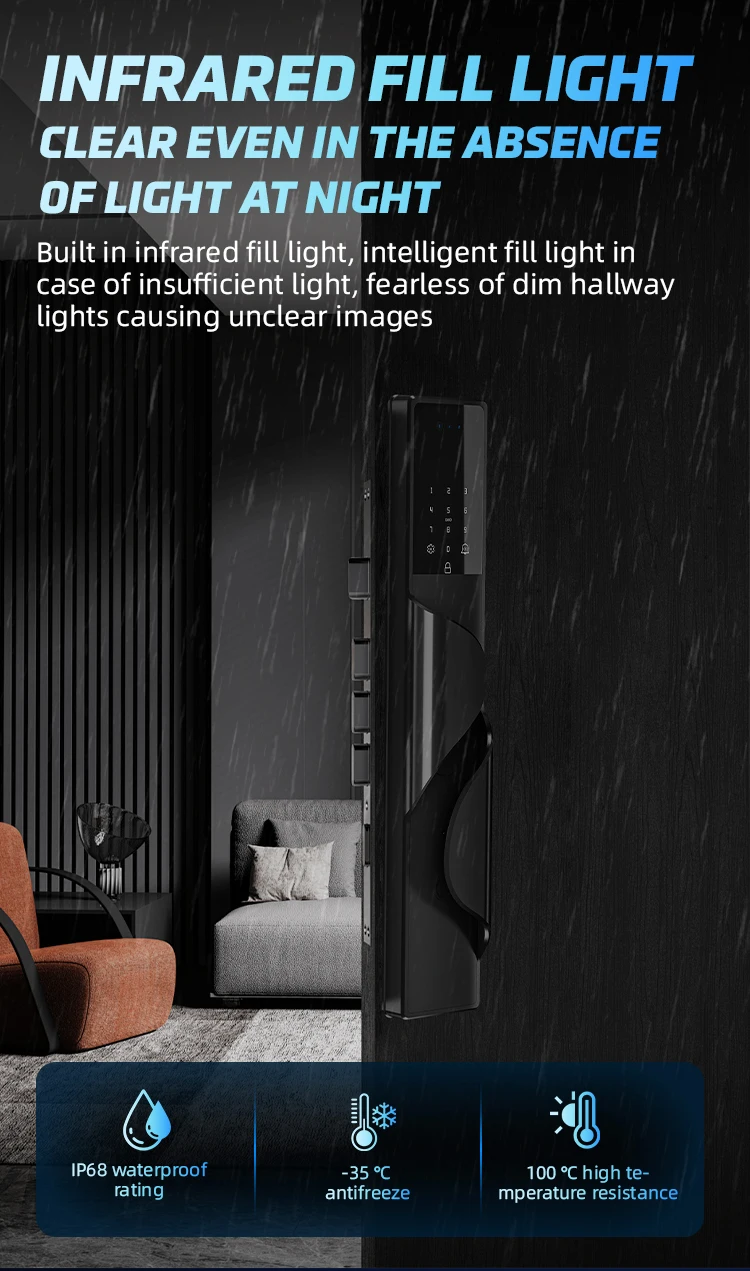 Glomarket مقاوم للماء Tuya Wifi قفل ذكي أوتوماتيكي ثلاثي الأبعاد التعرف على الوجه البيومترية بصمة أقفال أمان رقمية #4