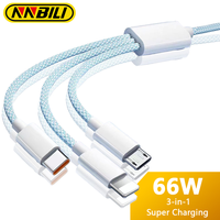 NNBILI 6A 3 In 1 USB Type C Cable 66W Super Fast Charging Cables for Huawei Xiaomi Samsung OPPO Data Cord for iPhone 1.2M/2M