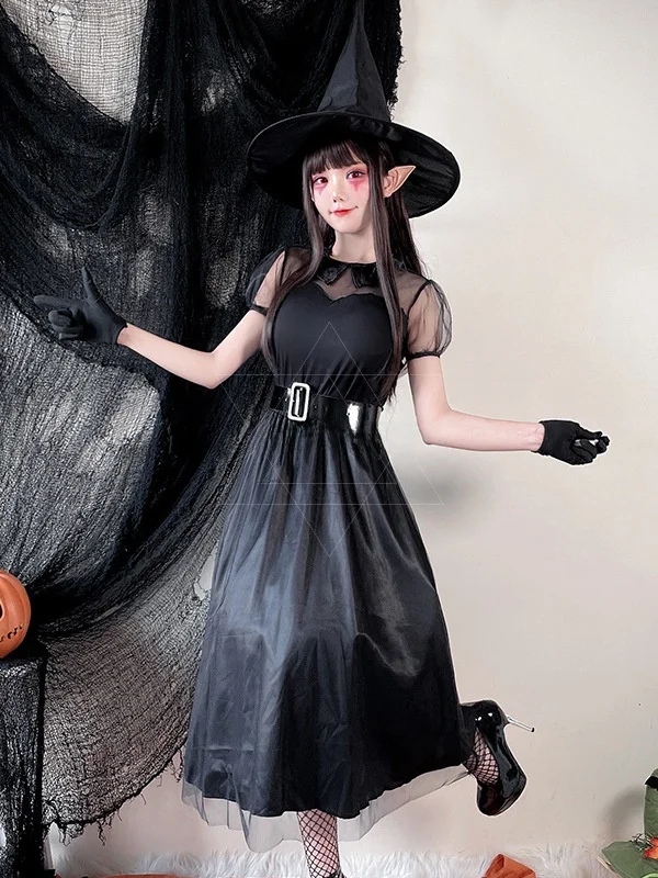 

Halloween Black Wizard Witch Dress Party Bar Women's Costume Traditional Chinese Ethnic Stage Clothing Fashionable Spring