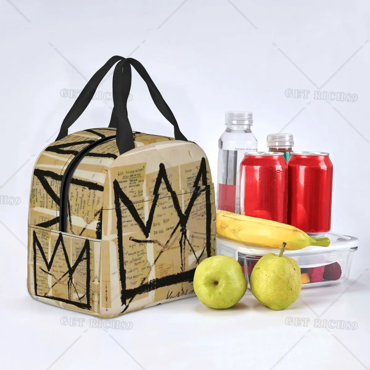 Basquiats Crown Graffiti Art Lunch Bag Women Resuable Thermal Insulated Lunch Box for School Work Picnic Storage Food Tote Bags