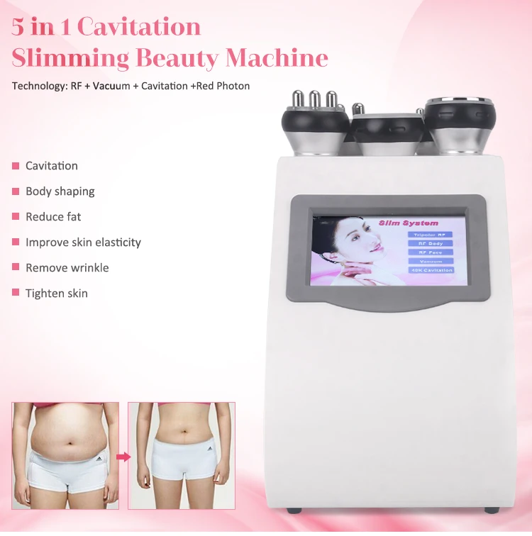 Máquina de adelgazamiento corporal multipolar Lipo al vacío, cavitación ultrasónica 5 en 1, frecuencia R, estiramiento de la piel, antiarrugas para salón