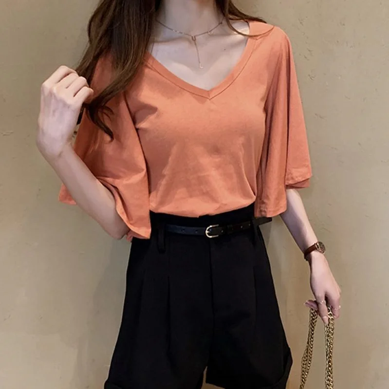 

Plus Size plus Size 300 Pou Women's Korean Sle Loose ort Sve T-irt V-Ne Cover up Top Versatile Outerwear Spring Faion