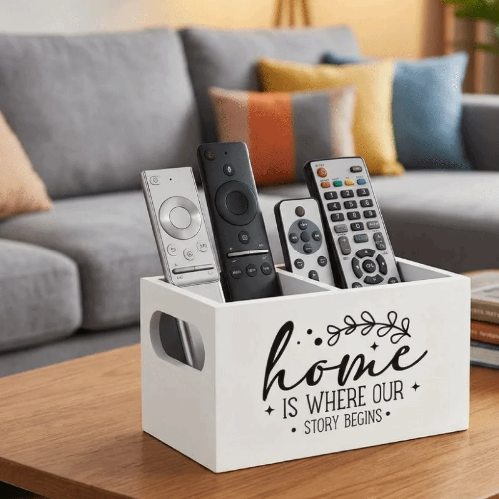 

Wooden Remote Control Storage Box Simple Decorative Tea Bag Storage Box with 2 Slots Remote Control Holder Desktop Decoration