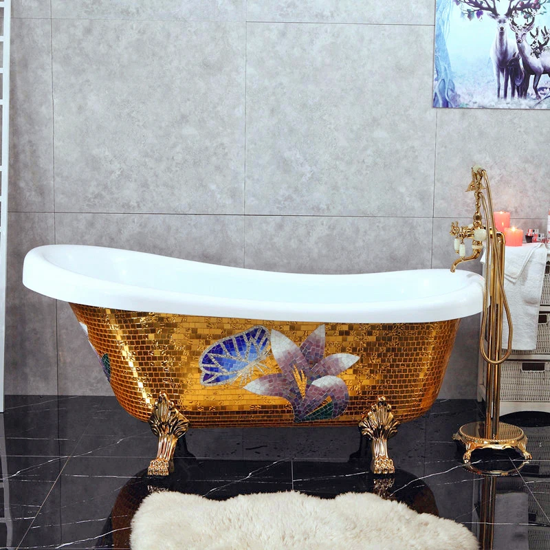 Household Adult Free-standing Acrylic Mosaic Pearlescent Bathtub