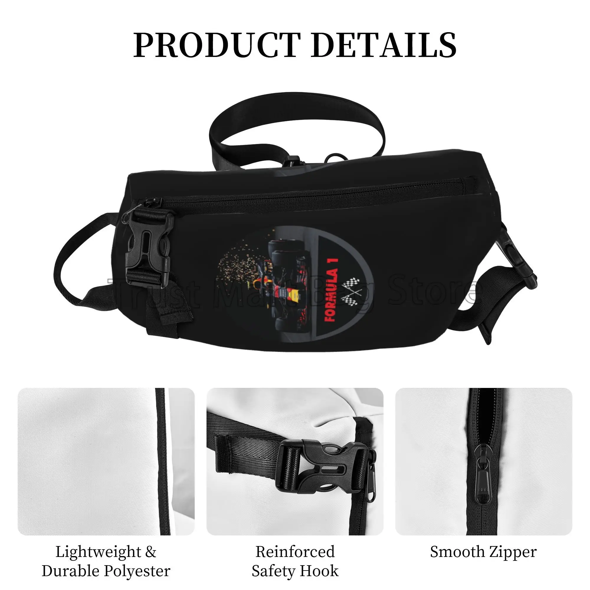 F1 Car Racing Chest Bags for Men Graphic Design Shoulder Bag Casual Crossbody Backpack Travel Sports Hiking Cycling Sling Bag