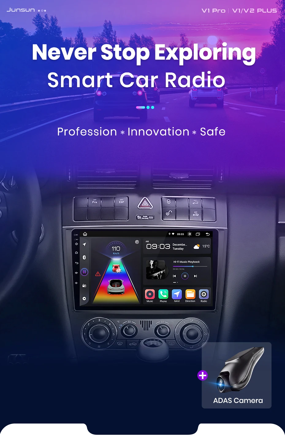 Junsun carplay android auto autoradio für benz c klasse w203 2005 2006-2009 gps intelligente systeme tereo multimedia autoradio – Detail 1