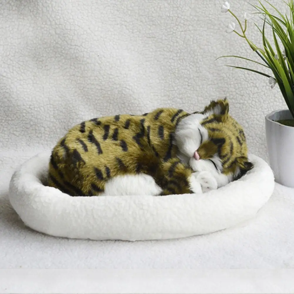 Realistic Sleeping Cat Dog Ornament Breathing Furry Electronic Pet Plush Stuffed Toy With Mat Electronic Pet Home Bedroom Decor