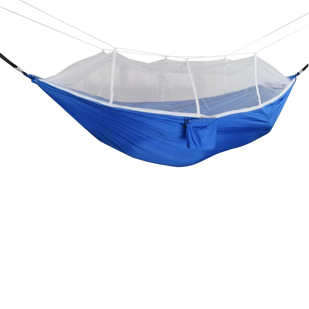 

240226 Couples Hammock 260*140cm Blue 210T Nylon Spinning Hammock with Mosquito Nets