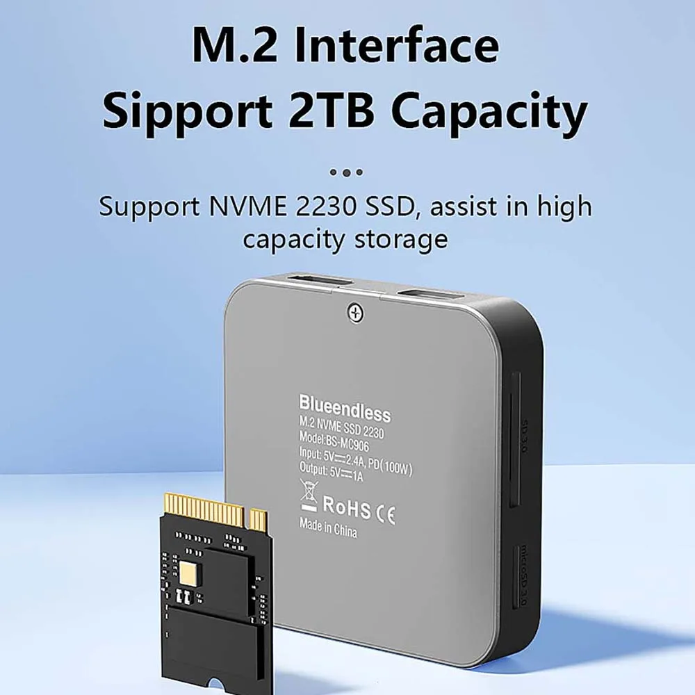 8 In 1 M.2 NVME SSD Docking Station USB3.1 10Gbps PD 100W Charger 4K60HZ HDTV Magnetic M2 SSD Enclosure for iPhone15 Pro MacBook