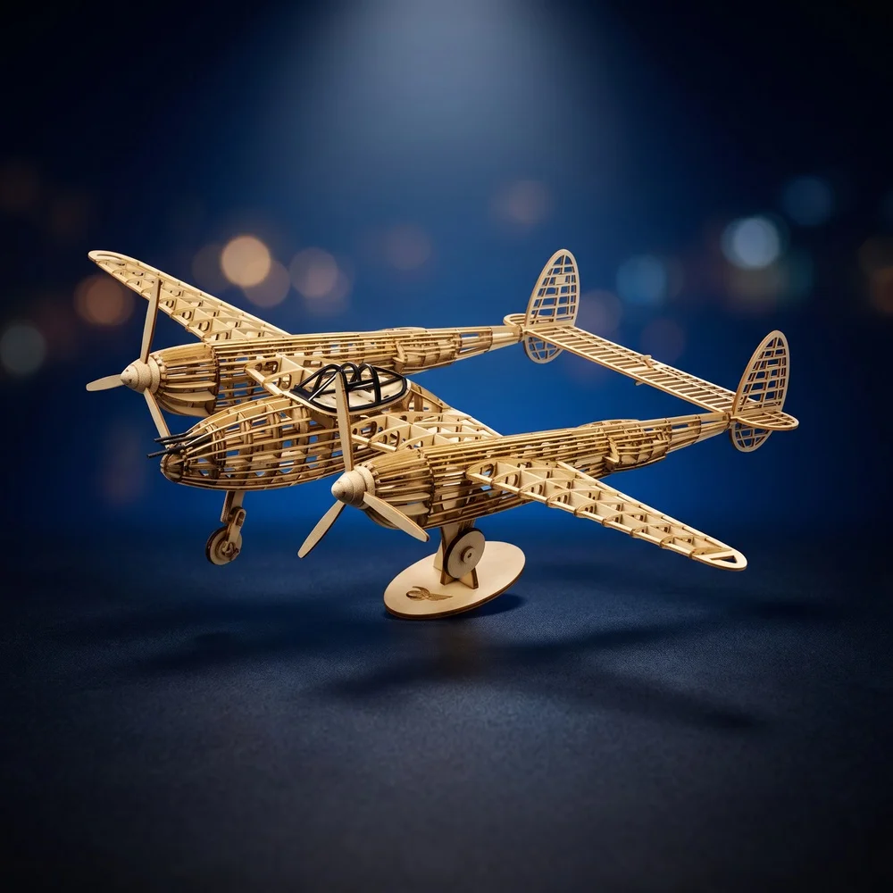 P-38 Lightning Balsa Wood Plane Model Kit 450mm Laser Cut Wooden Aircraft Static DIY Gift Display