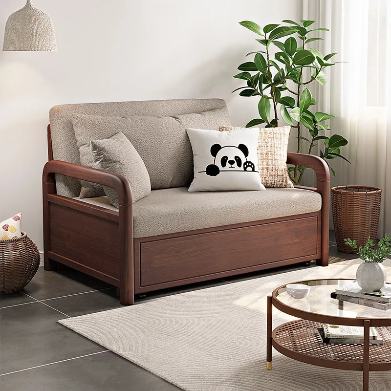 All solid wood sofa bed, folding dual-purpose, single living room small apartment study multi-function