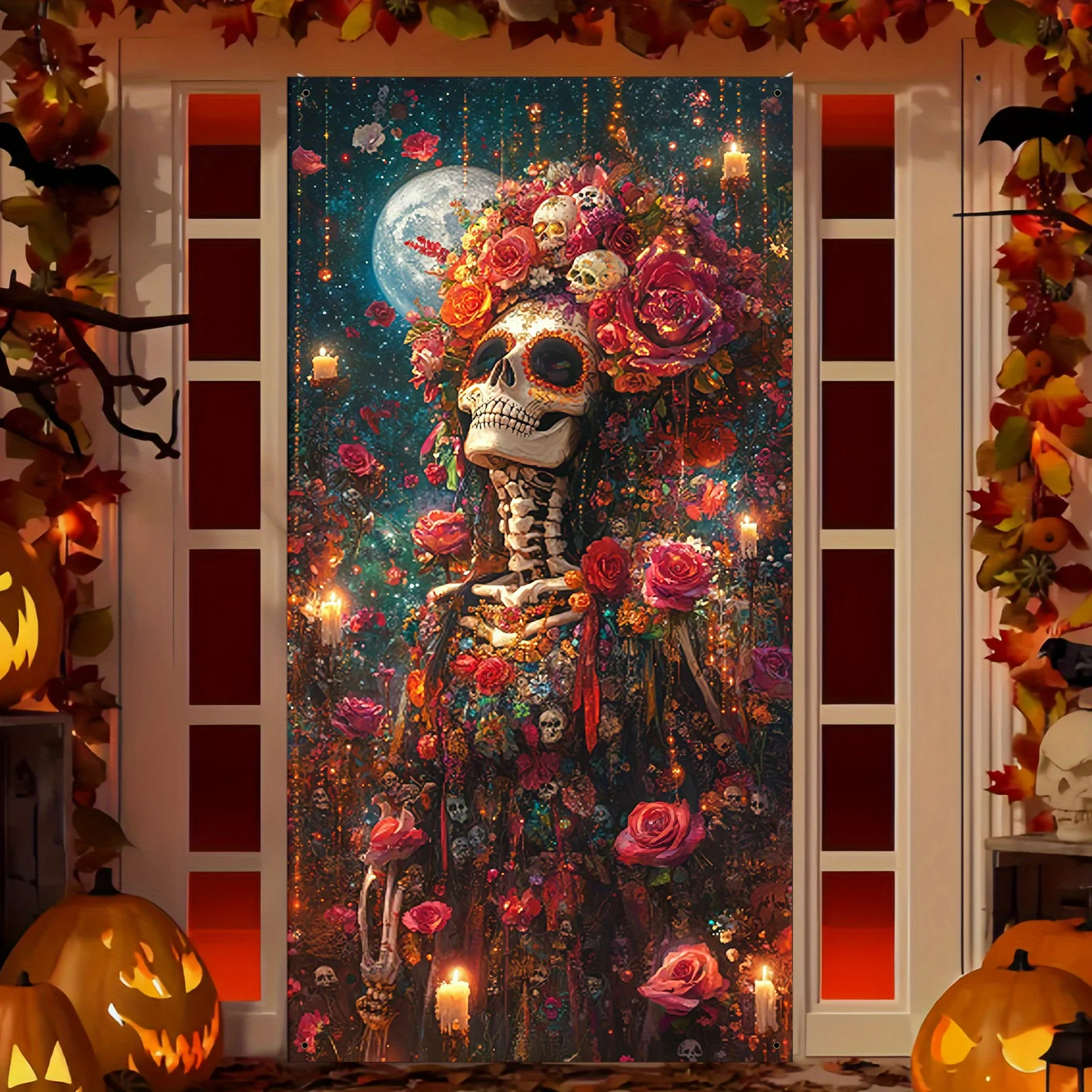 2D-Flachbanner, Partybanner 1 Stück, Polyestermaterial, Rahmen mit Dead Day-Motiv, Totenkopf-Design