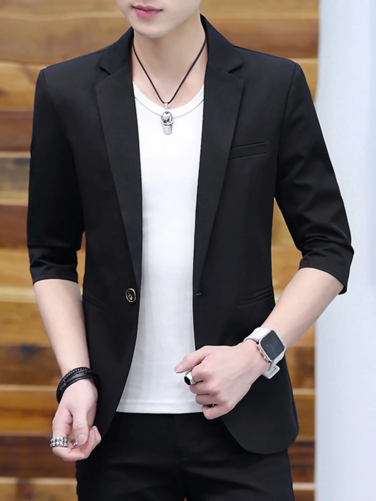 

Мужская приталенная куртка Slim Fit для весны и лета, тонкая, модная, в западном стиле, с воротником-стойкой, повседневная, однотонная, с плоским воротником, без застежек.