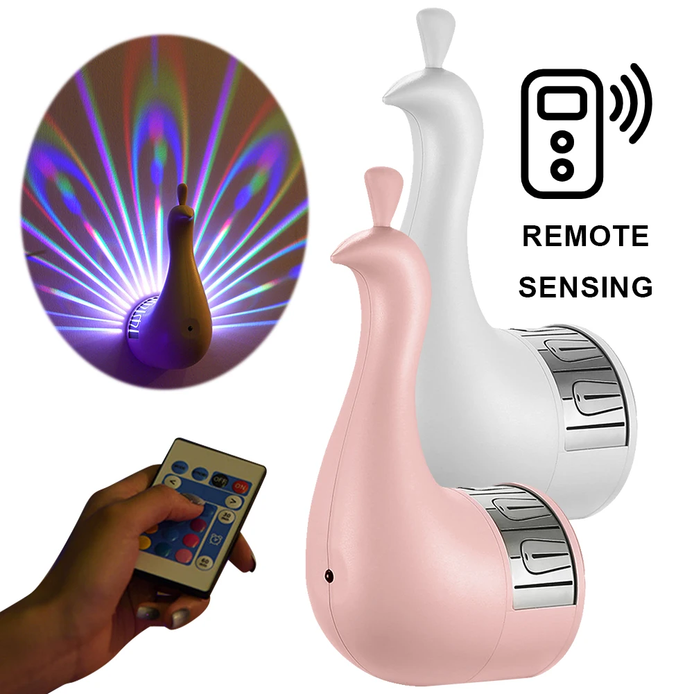Lampu Proyeksi Merak LED Kreatif Lampu Suasana Remote Control Lampu Dinding Lampu Samping Tempat Tidur untuk Rumah Kamar Tidur Dekorasi Dinding Samping Tempat Tidur