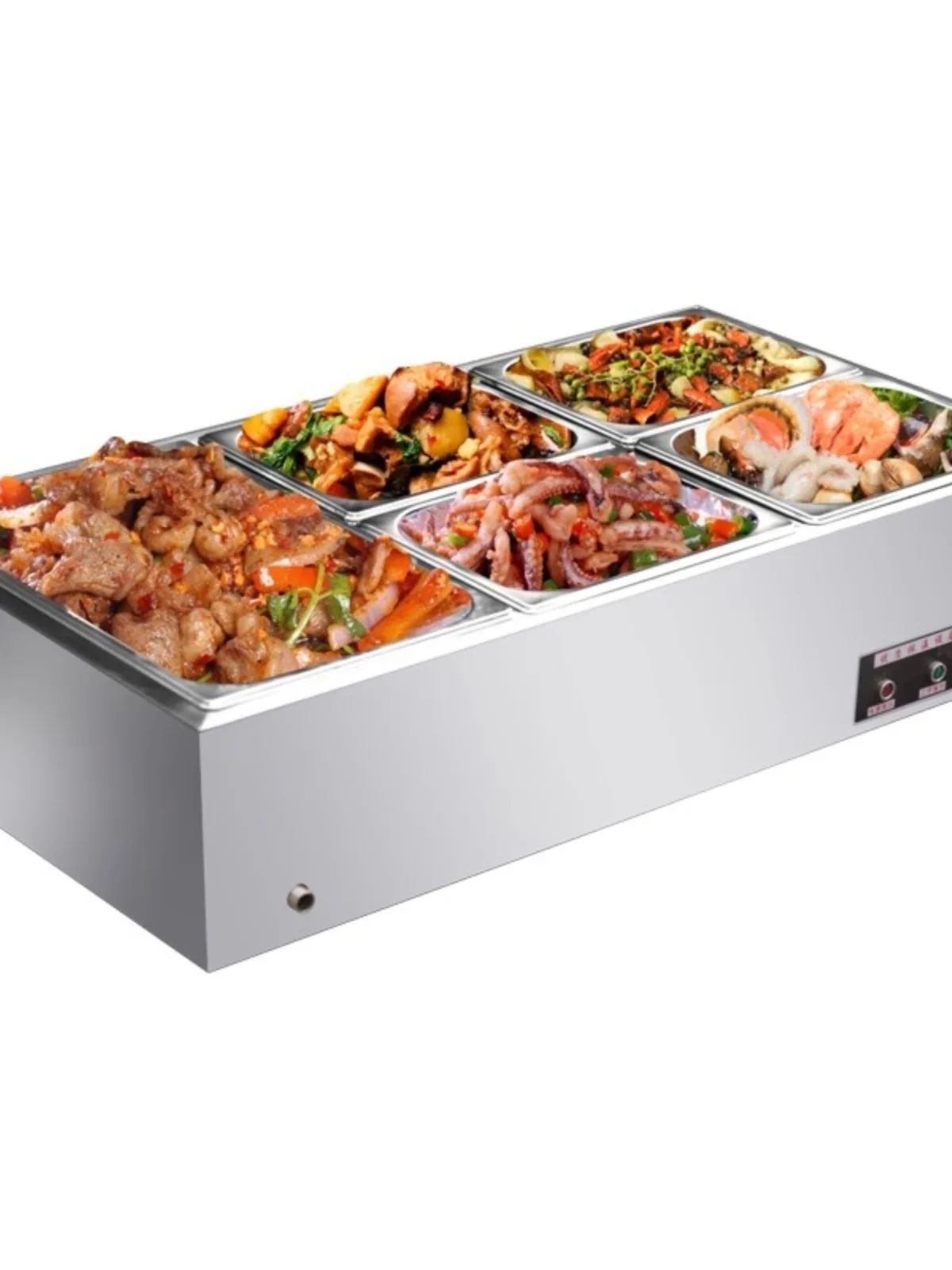 

Fast food insulation table, commercial stainless steel small desktop electric heating soup pool, hotel steaming canteen insulat