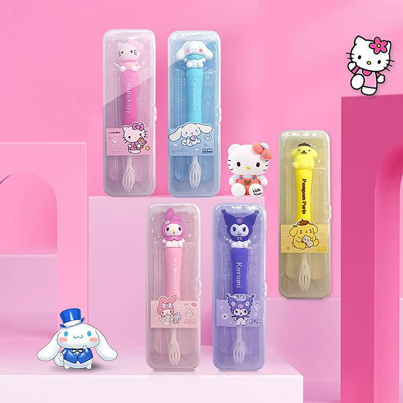 Sanrio Soft Hair Toothbrush With Box Kuromi Hello Kitty Silicone Handle Toothbrush Home Or Travel Oral Cleaning Girl Gift