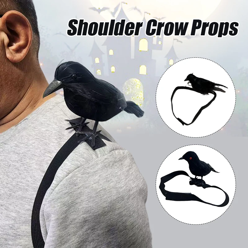 Halloween Simulation Crow Shoulder Crow With Elastic Band Dance Party Cosplay Costume Gothic Crow Props Sitting On Shoulder