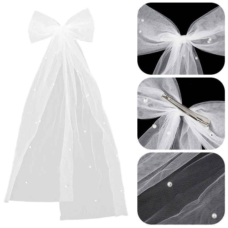 1pc Romantic Bridal Bows Veils With Pearls For Wedding Bachelor Party Simple Headwear Accessories Girls Styling Tools Decoration