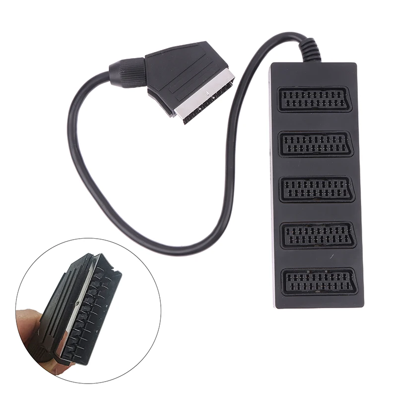 NEW SALE 21Pin Scart 5 Way Splitter 21p Scart Male To 5 Female Adapter Connector 5 Road Scart One Divide Into Five Cable Line