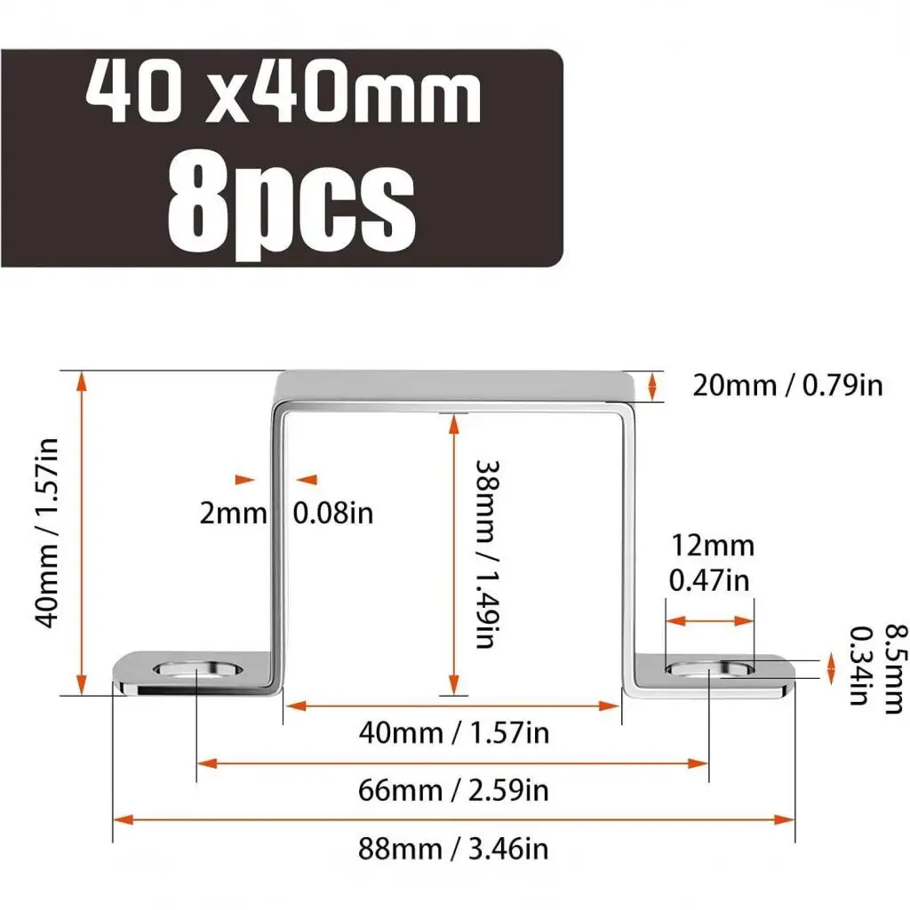 Square Tube Connector Bracket 304 Stainless Steel Strap Clamp for Water Pipe and Stair Support