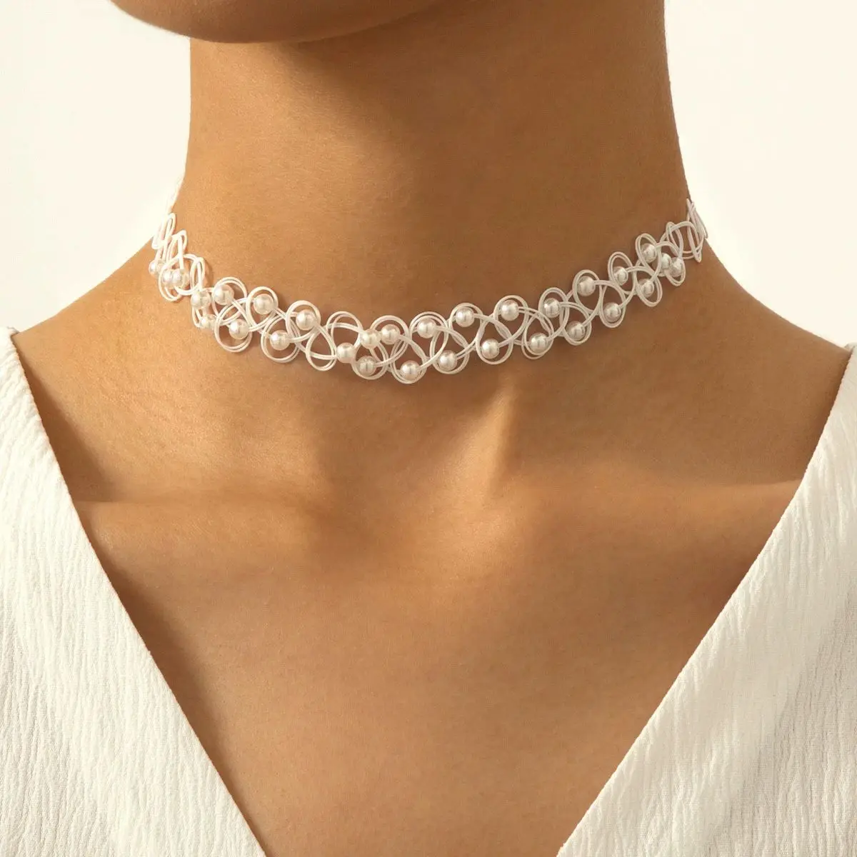 Colorful Rice Beads Elastic Tattoo Choker Necklace